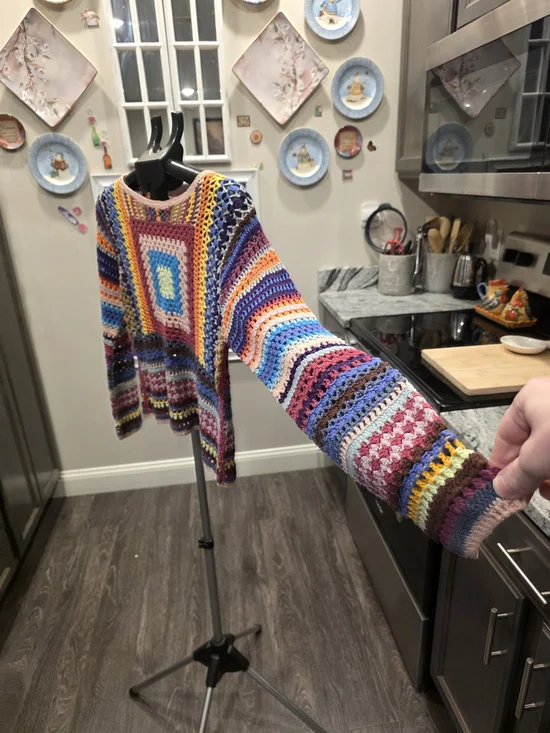 Colorful Crochet Square Pullover Sweater - Picture 4 of 6